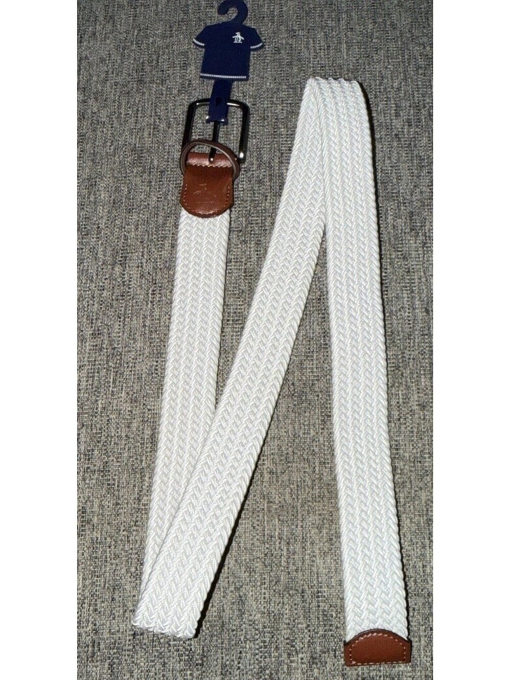 Original Penguin Men's Large 38-40 White Stretch Woven Golf Belt New